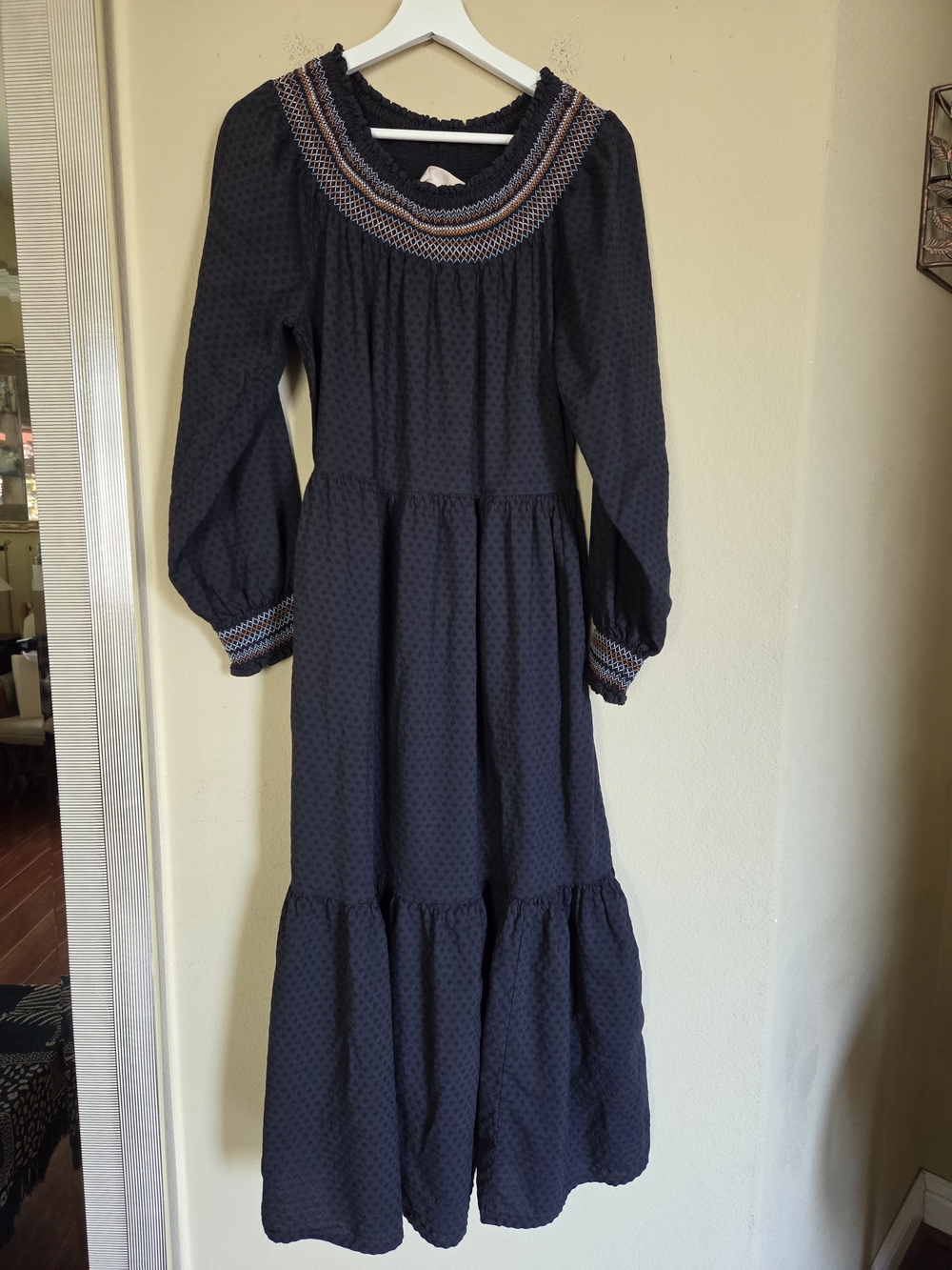 Universal Thread Navy Embroidered Smocked Maxi Dress